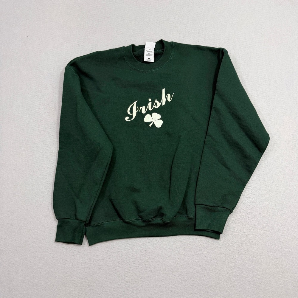 Vintage Irish Shamrock Sweatshirt Mens Large Green Graphic Pullover Crewneck 90s